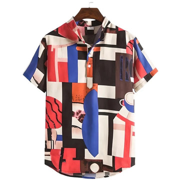 Abstract Print Band Collar Shirt for men in bamboo hemp - Dan Flashes
