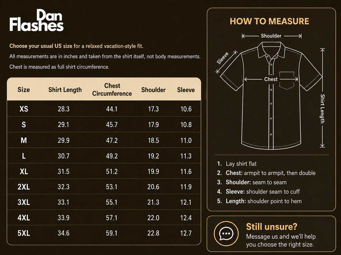 Dan Flashes Sizing Chart