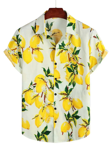Lemon Print Shirt for men in cotton-linen blend - Dan Flashes