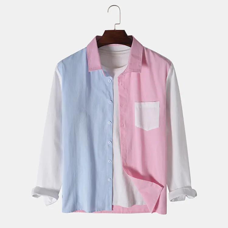 Fashion Lapel Long Sleeve Colorblock Men's Shirt Dan Flashes