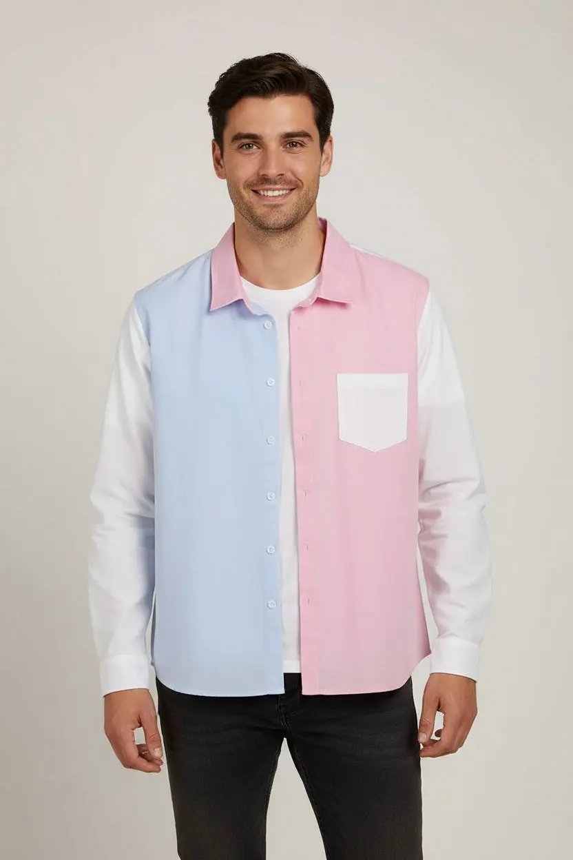 Fashion Lapel Long Sleeve Colorblock Men's Shirt Dan Flashes