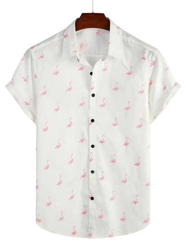 Flamingo Print Shirt for men in cotton-linen blend - Dan Flashes