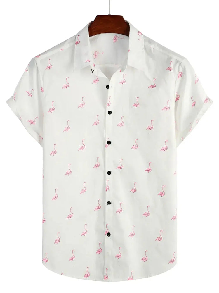 Light short-sleeve shirt with small pink flamingos