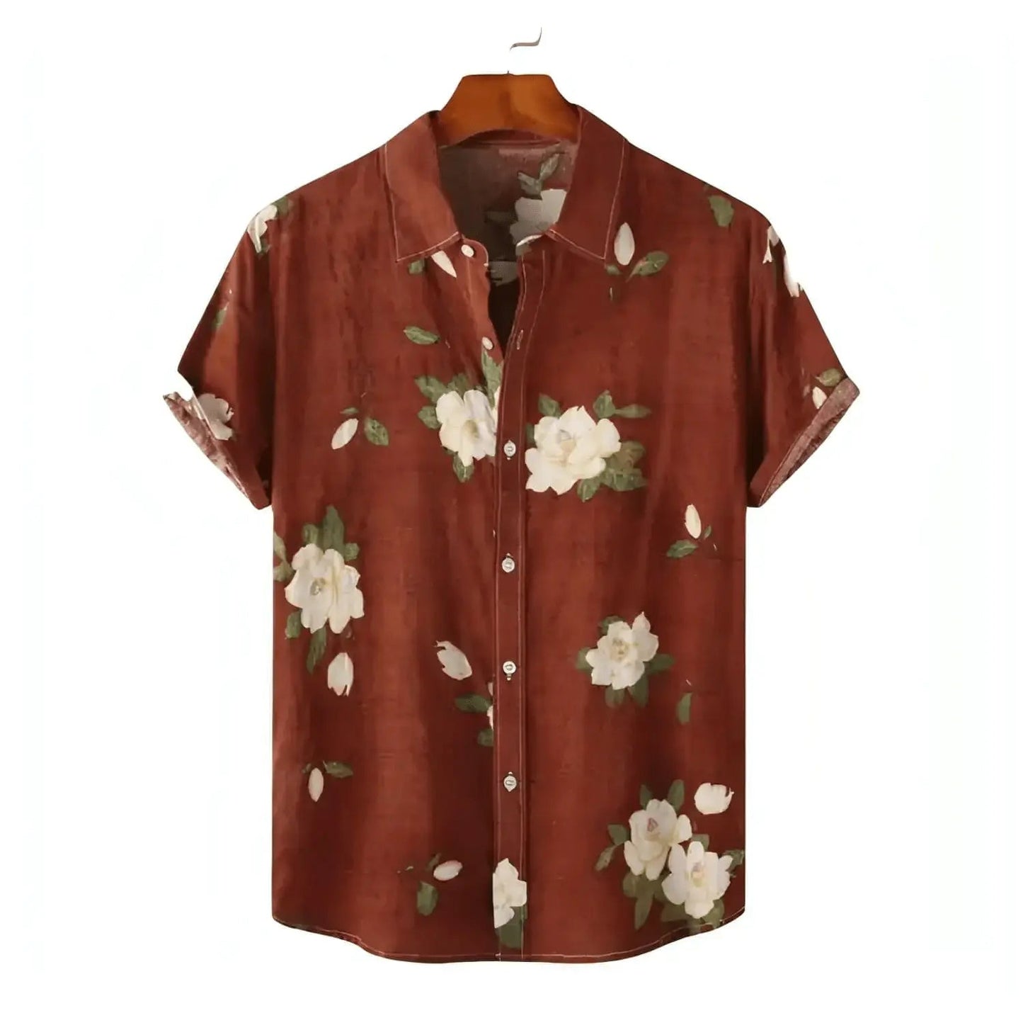 Bloom Floral Hawaiian Shirt, Brown option, front view