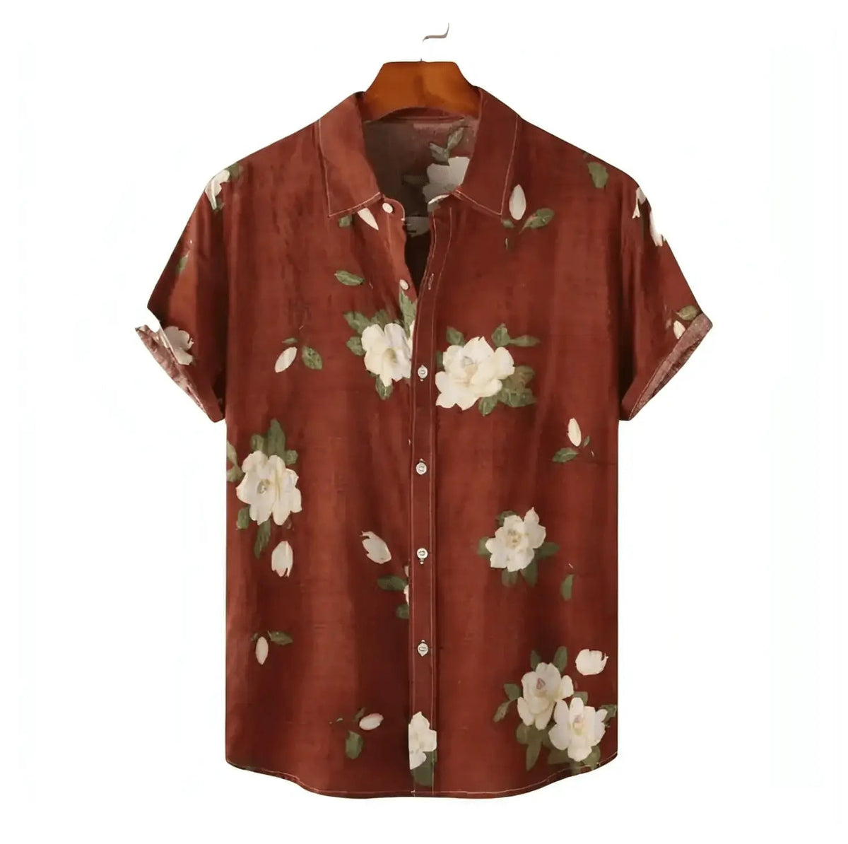 Bloom Floral Hawaiian Shirt, Brown option, front view