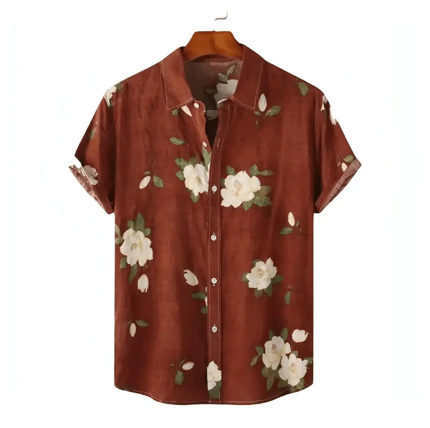 Brown flower button-up shirt with floral pattern, men's Hawaiian shirt - Dan Flashes