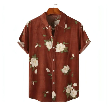 Flower Button Up Shirt - Floral Pattern Shirts - Hawaiian Shirts - Shirt - Dan Flashes - Brown - Buy Unique Flower Button Up Shirt at Dan Flashes - Blossom Your Style!