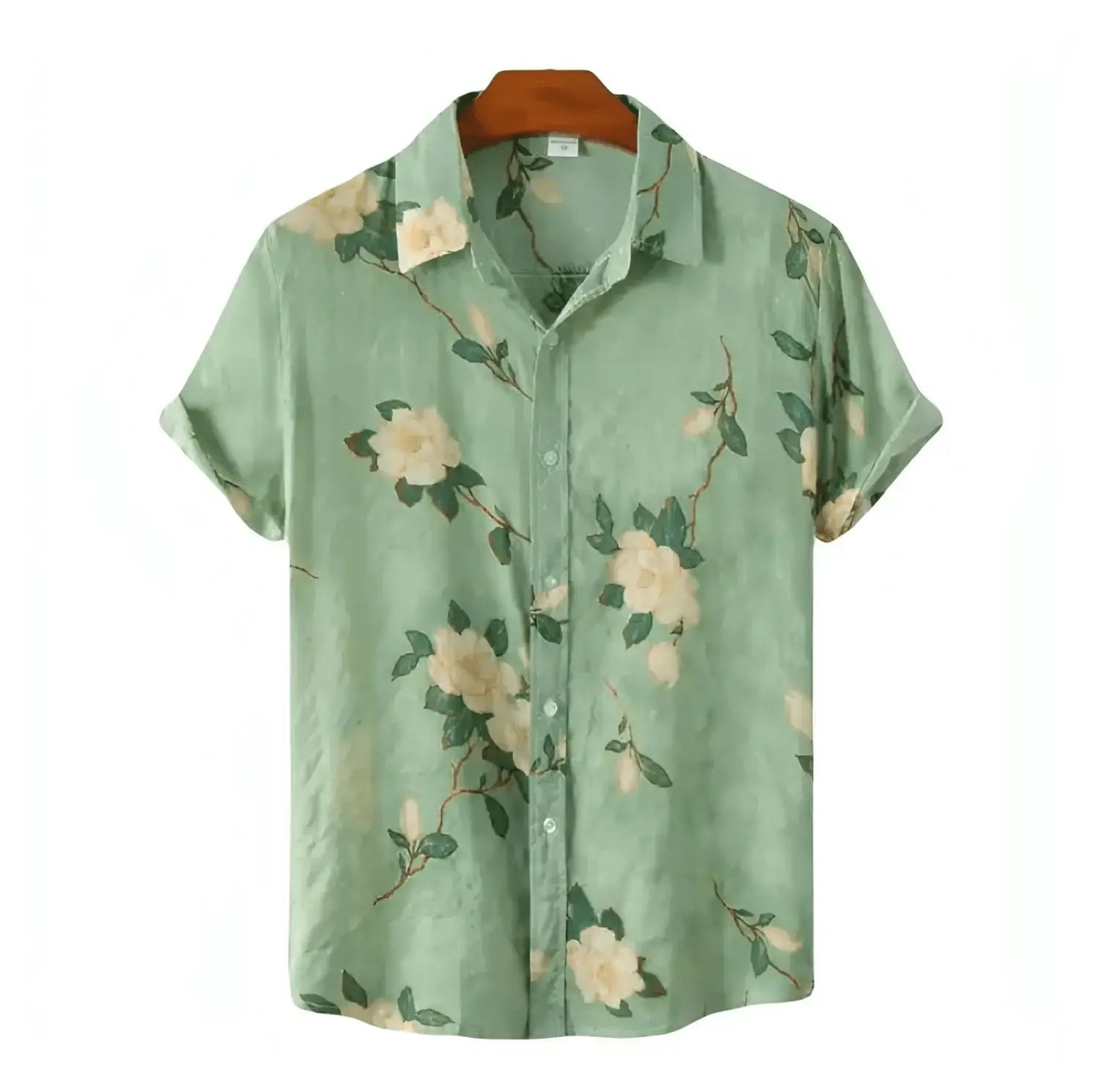 Green flower button-up shirt with floral pattern, men's Hawaiian shirt - Dan Flashes