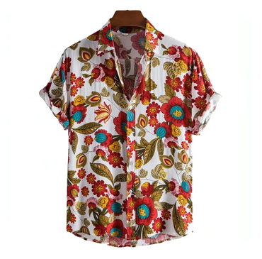 Flower Pattern Hawaiian Shirt for men in cotton-linen blend - Dan Flashes