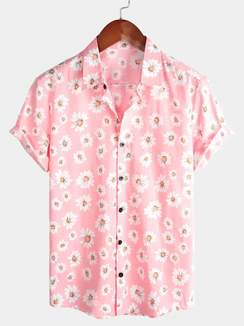 Daisy Print Summer Shirt, Pink option, back view