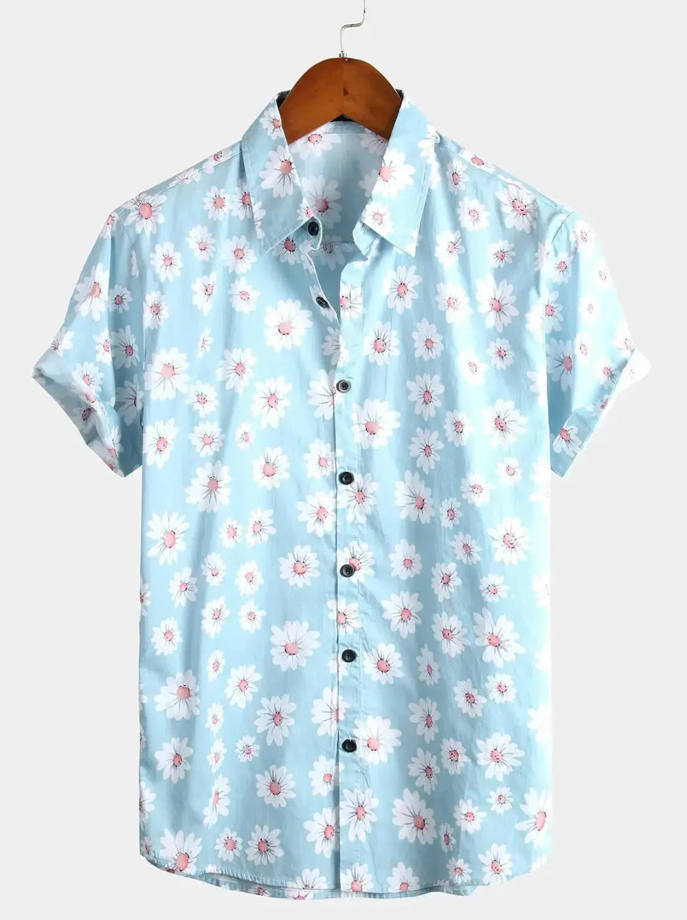 Daisy Print Summer Shirt, Blue option, back view