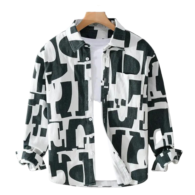 Geometric Contrast Color Printing Stylish Long Sleeve Shirt Dan Flashes
