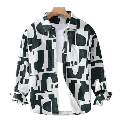 Geometric Contrast Color Printing Stylish Long Sleeve Shirt Dan Flashes