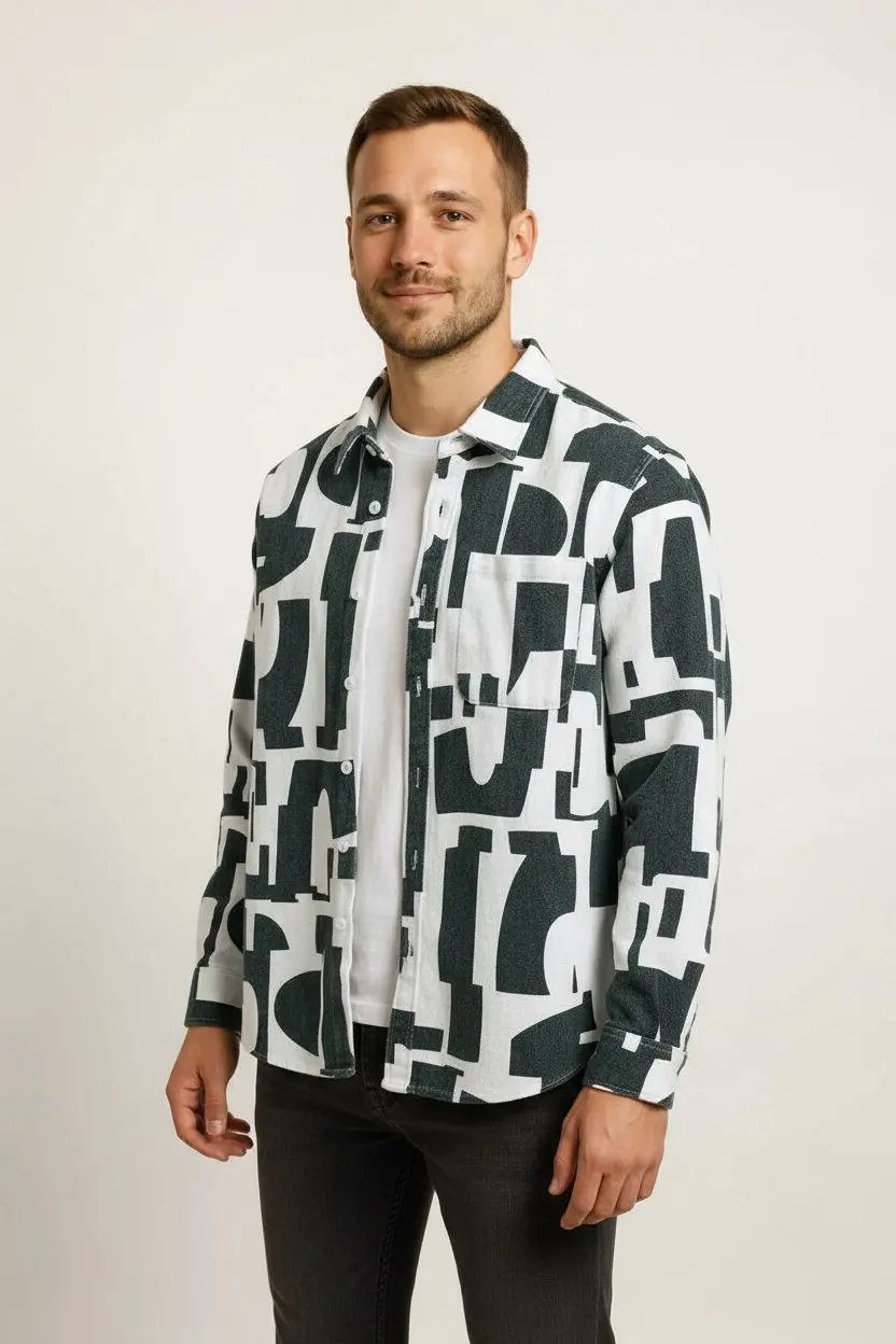 Geometric Contrast Color Printing Stylish Long Sleeve Shirt Dan Flashes