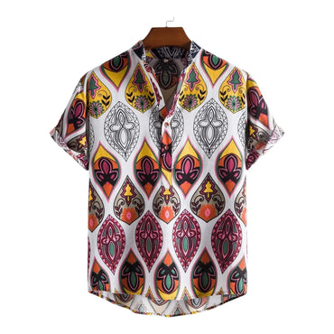 Graphic Print Band Collar Shirt for men in bamboo hemp - Dan Flashes