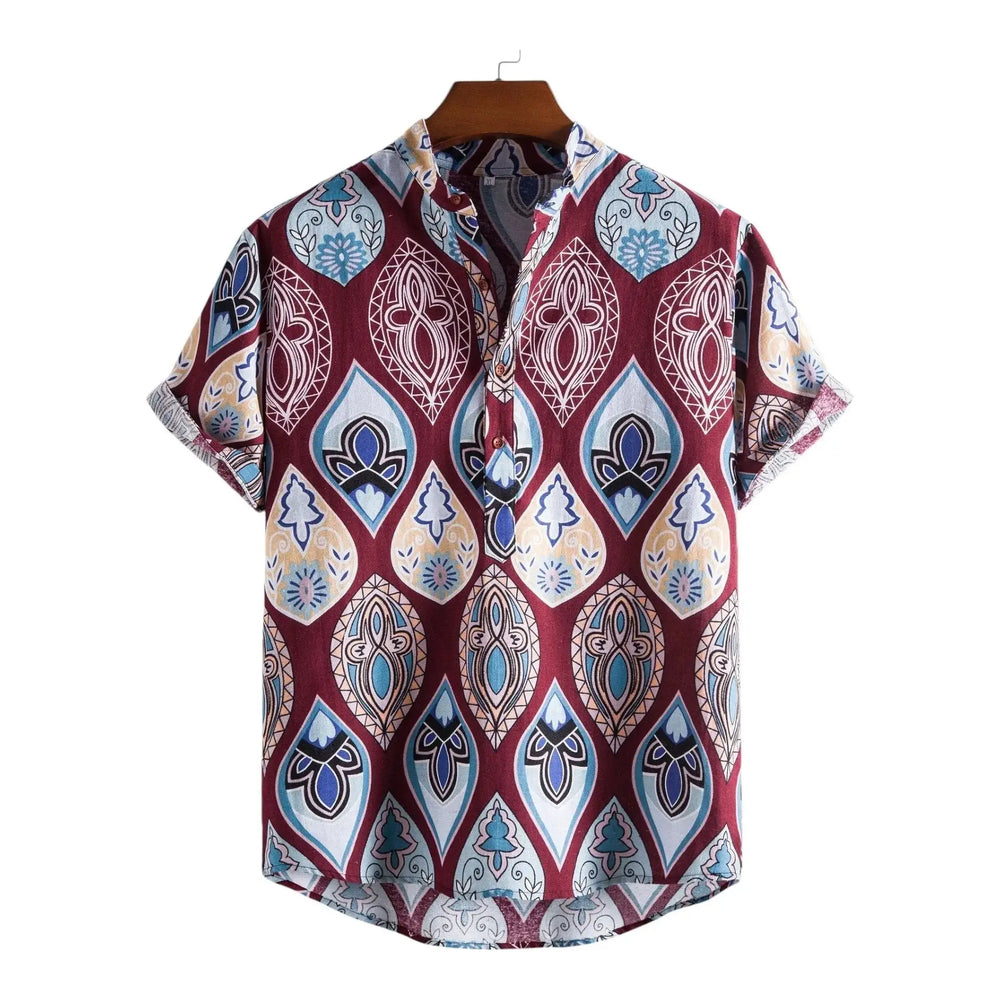 Ornamental Teardrop Print Shirt, Red option, front view