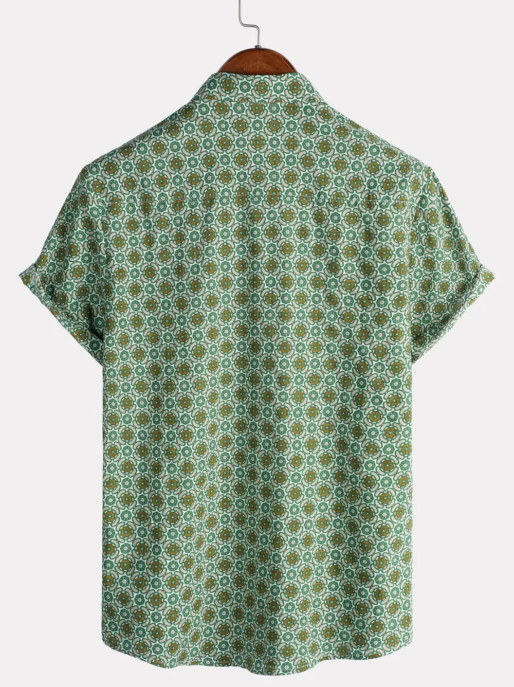Green Small Floral Pattern Shirt, back view