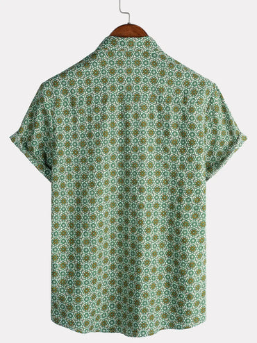 Green Floral Print Lightweight Cotton Short Sleeve Shirt Dan Flashes Dan Flashes   Shirt