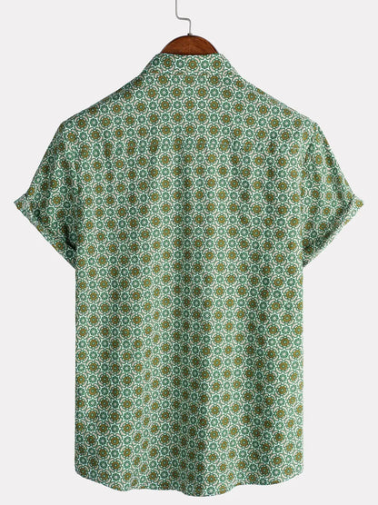 Green Floral Print Lightweight Cotton Short Sleeve Shirt Dan Flashes Dan Flashes   Shirt