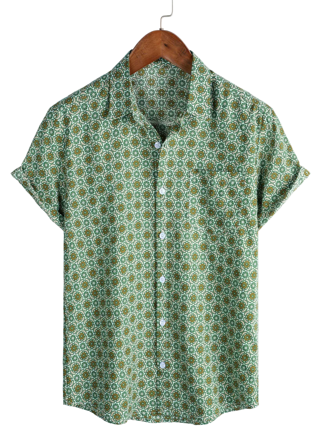 Green Floral Print Lightweight Cotton Short Sleeve Shirt