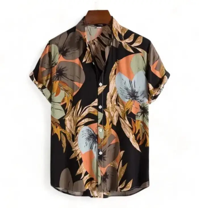 Muted Botanical Hawaiian Shirt, Brown option, front view