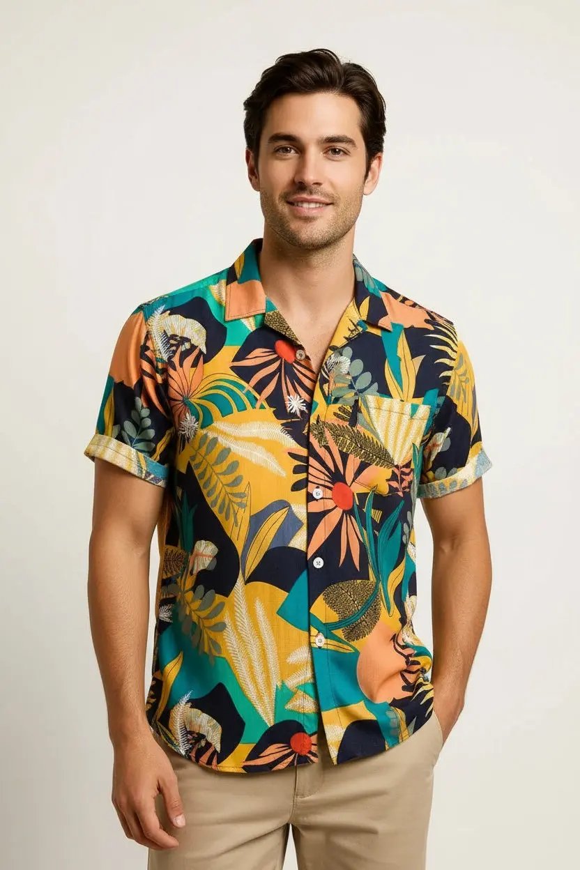 Hawaiian Floral Pattern Beach Shirt - Dan Flashes