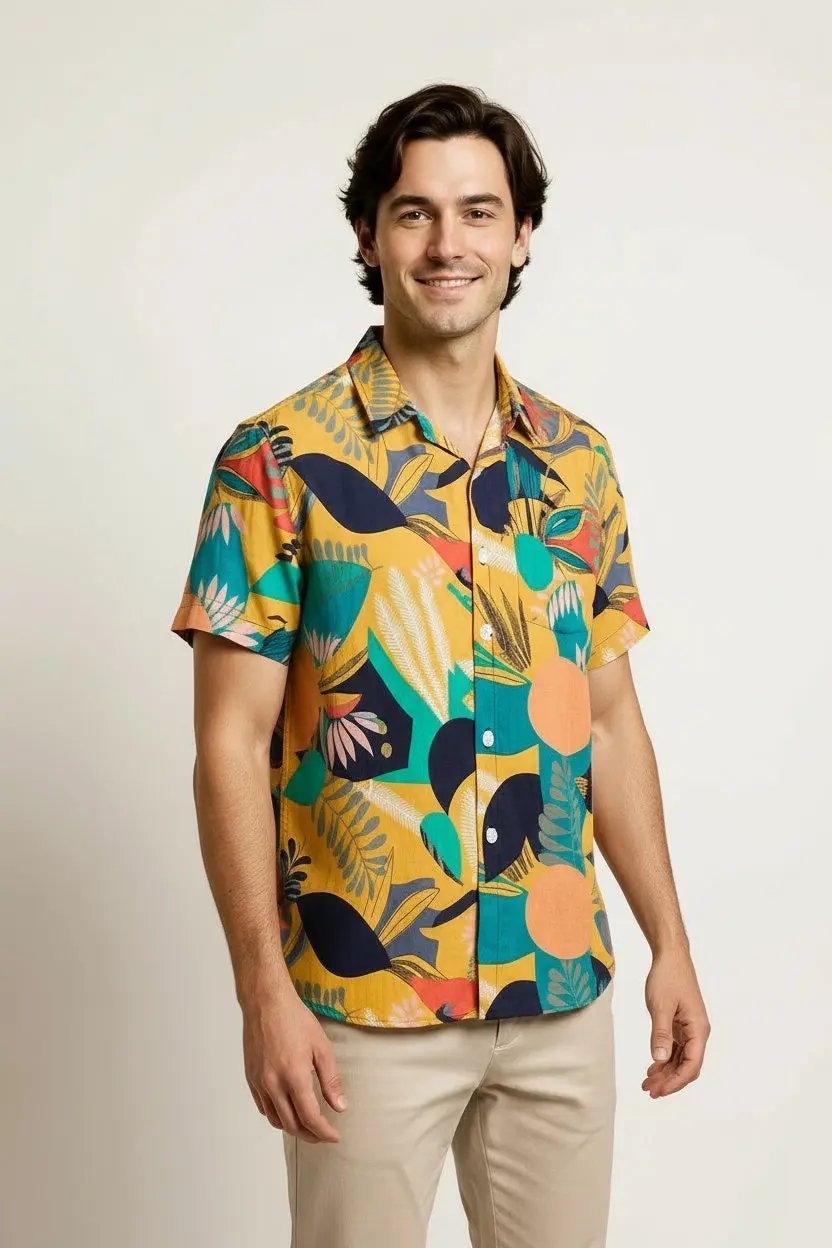 Hawaiian Floral Pattern Beach Shirt Dan Flashes