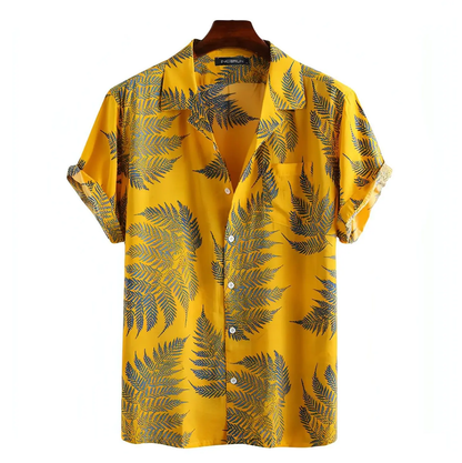 yellow black leaf Hawaiian Shirts