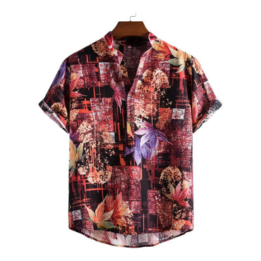 Hawaiian Band Collar Shirt for men in cotton-linen blend - Dan Flashes
