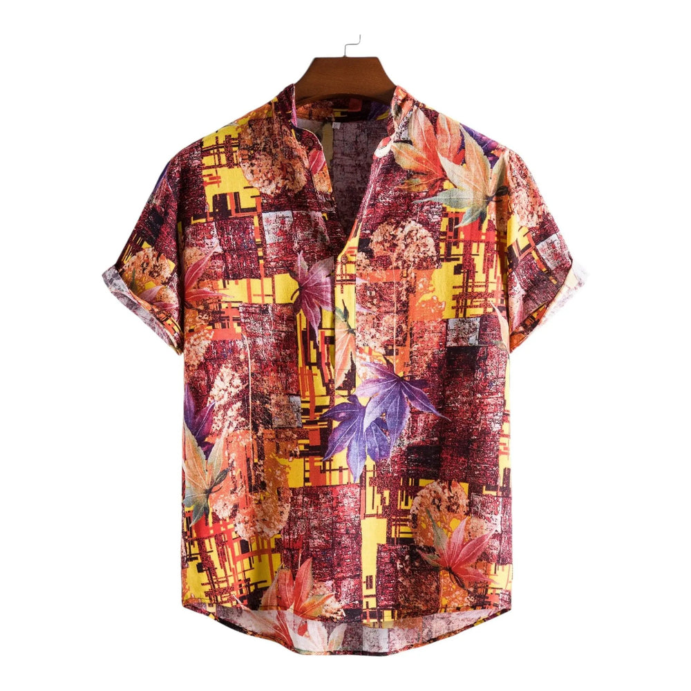 Floral Panel Hawaiian Shirt, Orange option, front view