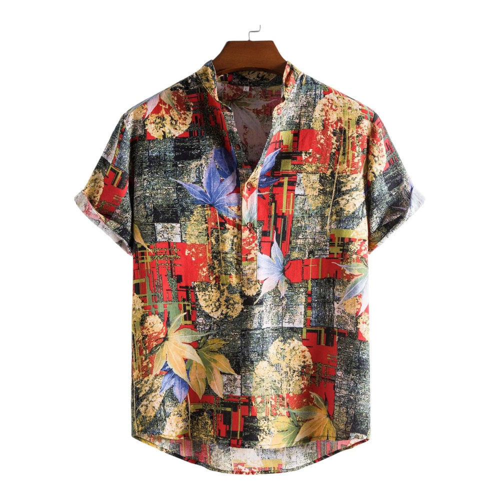 Floral Panel Hawaiian Shirt, Black option, front view