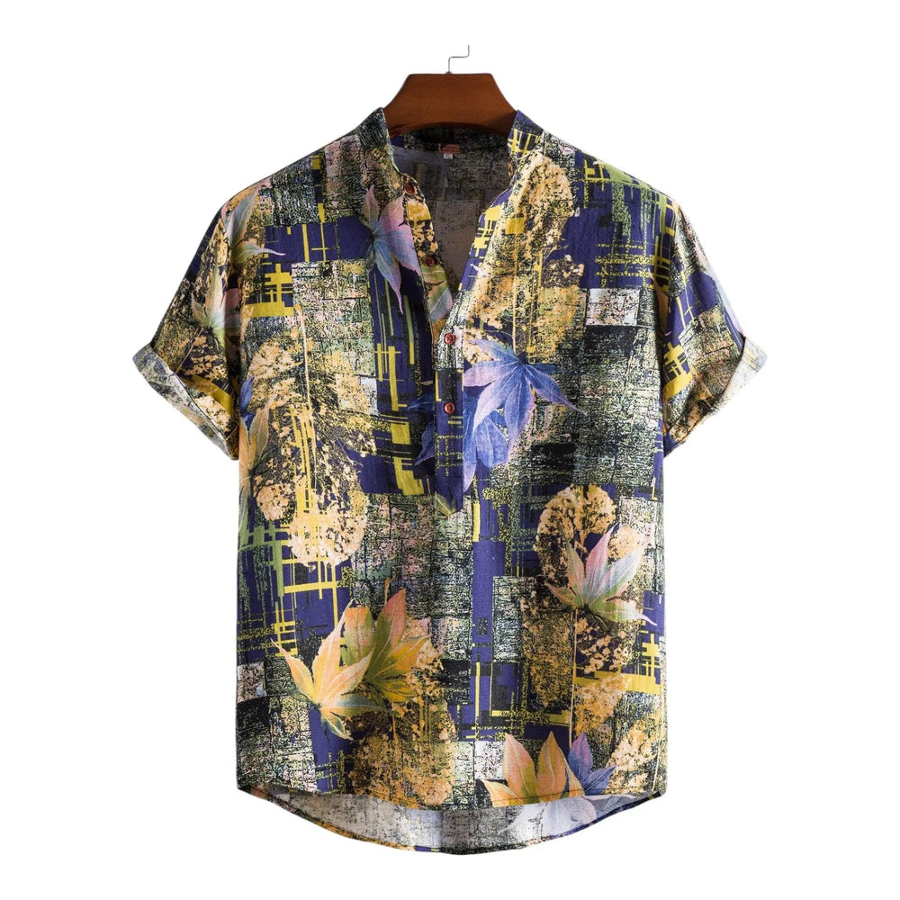 Floral Panel Hawaiian Shirt, Purple option, front view