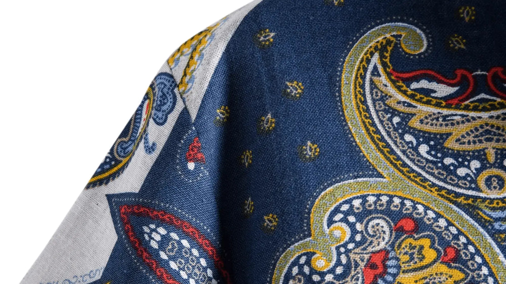 Paisley Panel Button-Up Shirt, sleeve and pattern detail