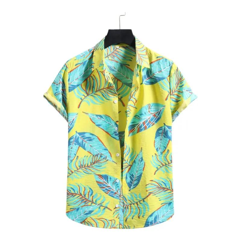Outlined Leaf Pattern Shirt, Yellow option, front view