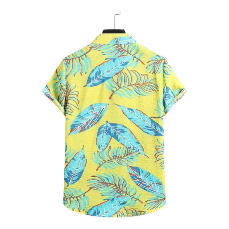 Outlined Leaf Pattern Shirt, Yellow option, back view
