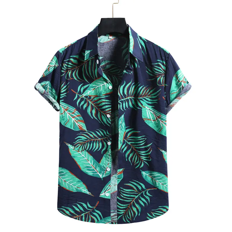 Outlined Leaf Pattern Shirt, Dark option, front view