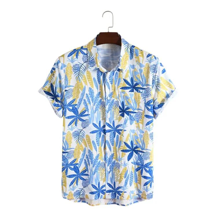 Light Hawaiian shirt with blue leaves and yellow fronds