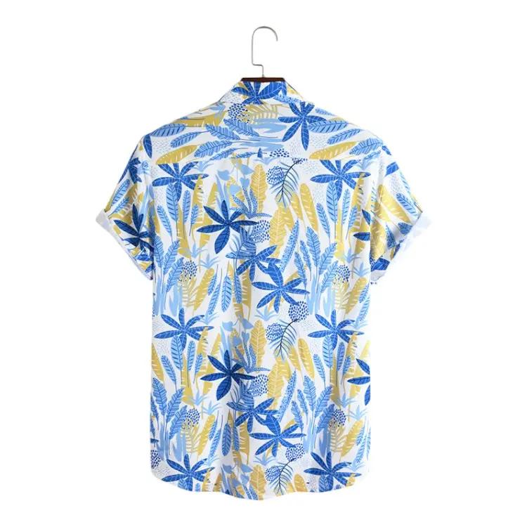 Blue and Yellow Leaf Hawaiian Shirt, back view