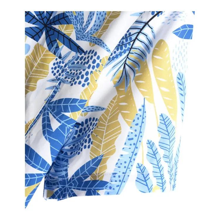 Blue and Yellow Leaf Hawaiian Shirt, collar detail