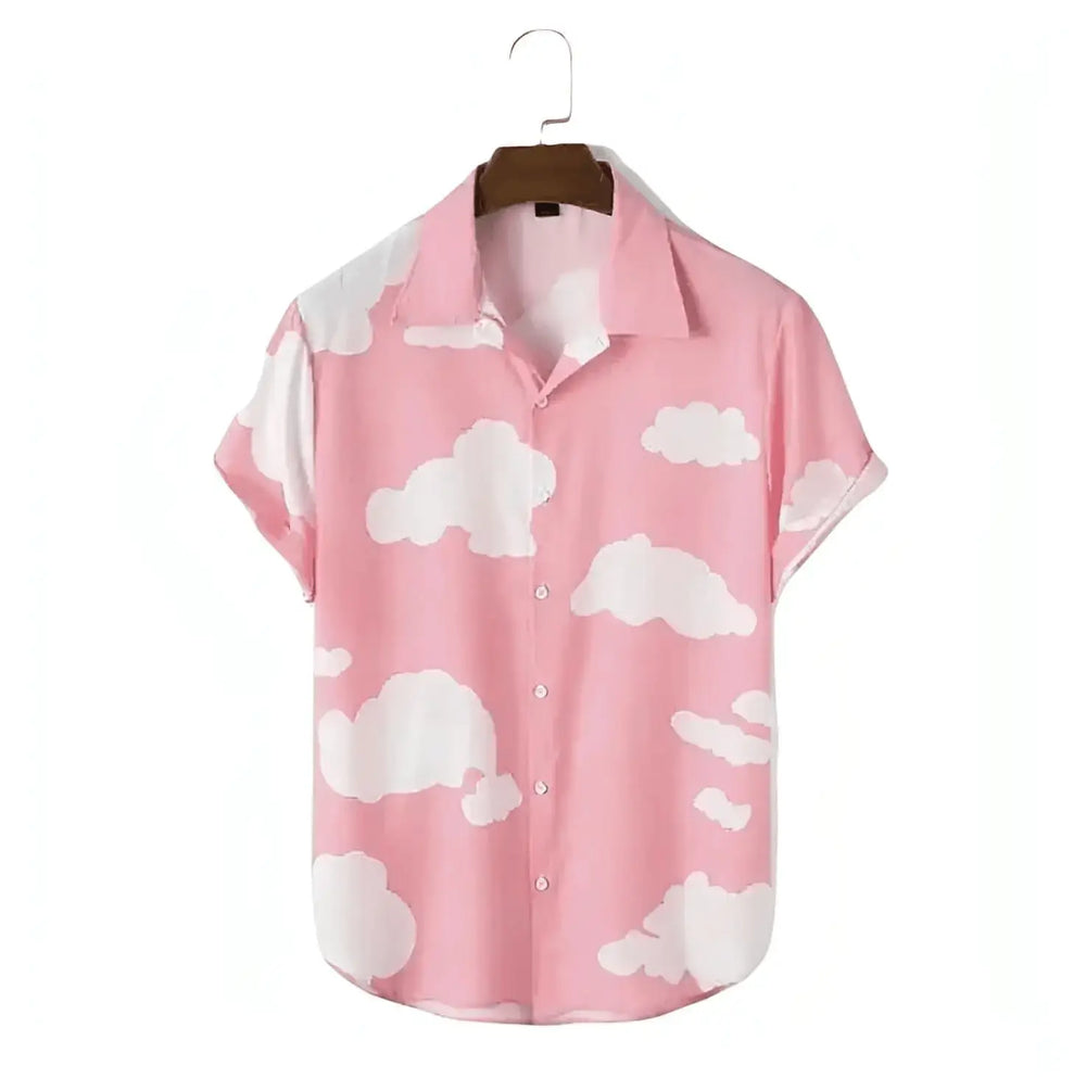 Cloud Print Button-Up Shirt, Pink option, front view