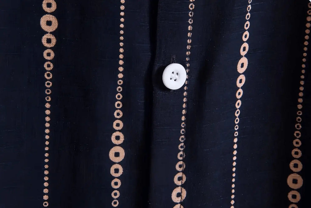 Vertical Line Camp Shirt, button-front and pattern detail