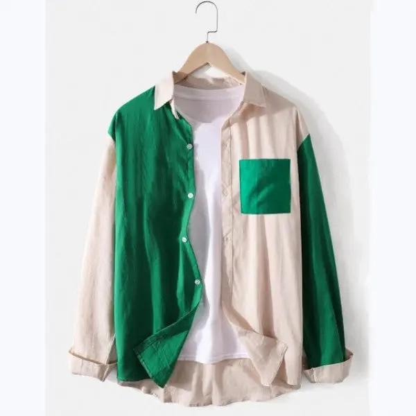 Men's Colorblock Slim Long Sleeve Shirt Youth Fashion Dan Flashes