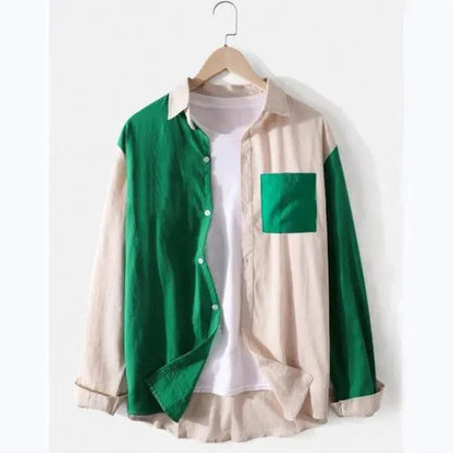 Men's Colorblock Slim Long Sleeve Shirt Youth Fashion Dan Flashes