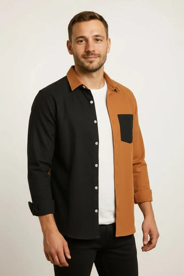 Men's Colorblock Slim Long Sleeve Shirt Youth Fashion Dan Flashes