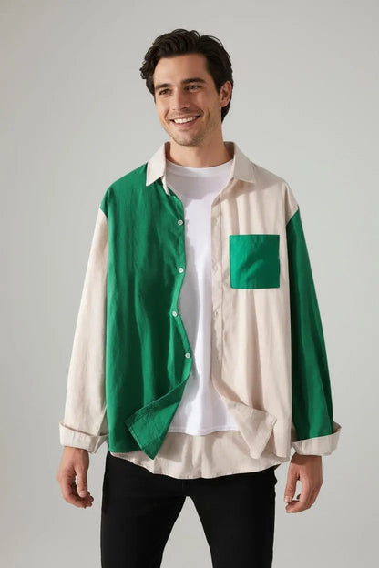 Men's Colorblock Slim Long Sleeve Shirt Youth Fashion Dan Flashes