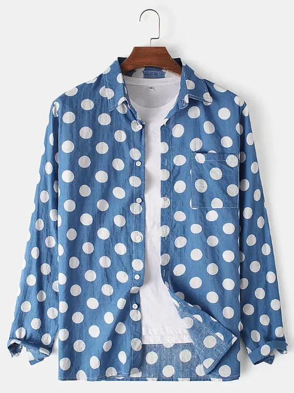 Men's Dot Print Lapel Everyday Long Sleeve Shirt Dan Flashes