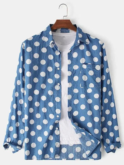 Men's Dot Print Lapel Everyday Long Sleeve Shirt Dan Flashes