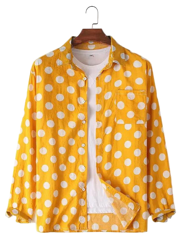 Men's Dot Print Lapel Everyday Long Sleeve Shirt Dan Flashes