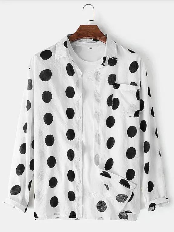 Men's Dot Print Lapel Everyday Long Sleeve Shirt Dan Flashes