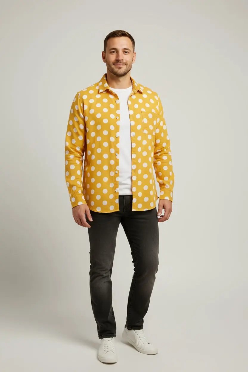 Men's Dot Print Lapel Everyday Long Sleeve Shirt Dan Flashes